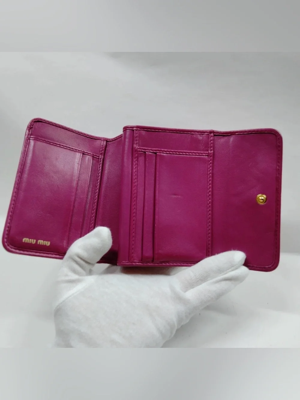 Miu Miu Matelasse Nappa Lambskin Leather Fuchsia Purple Trifold Wallet
